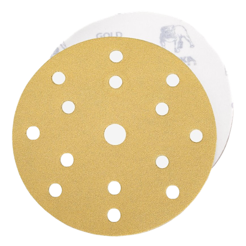 Фото товара "GOLD Шлифовальный бумажный диск, специальный оксид алюминия, 15 отверстий, 150 мм, Р150"